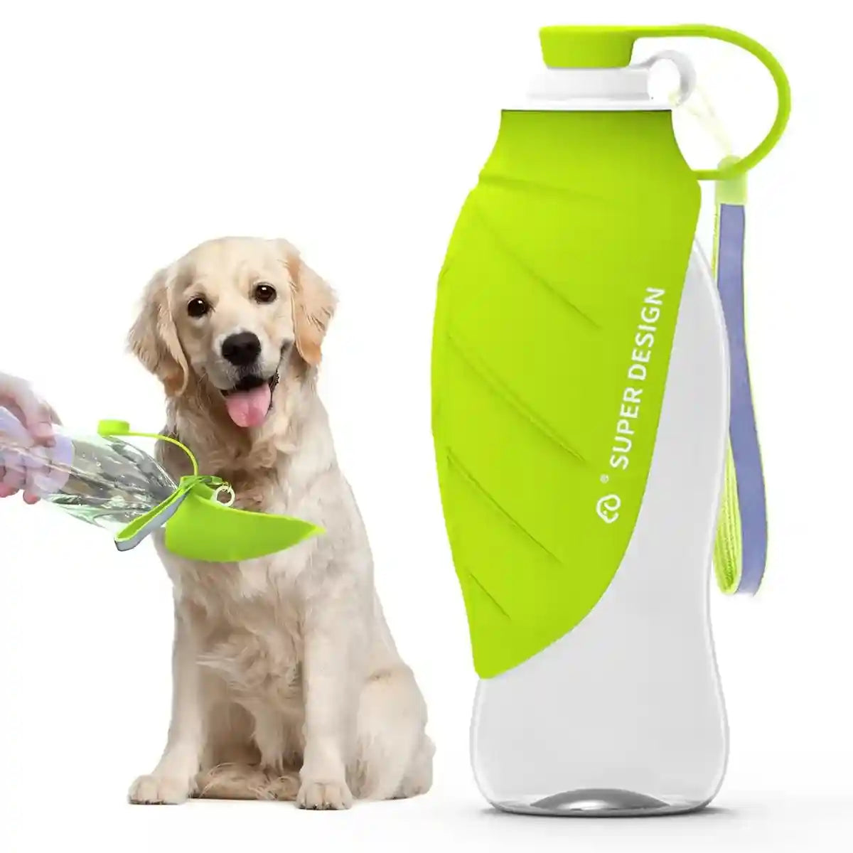 Portable Silicone Pet Drinking Cup with Leaf Bowl 580ml Water Bottle