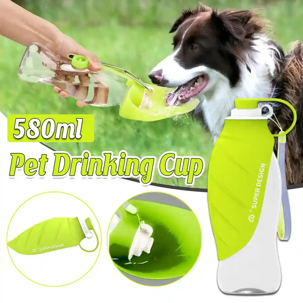 Portable Silicone Pet Drinking Cup with Leaf Bowl 580ml Water Bottle