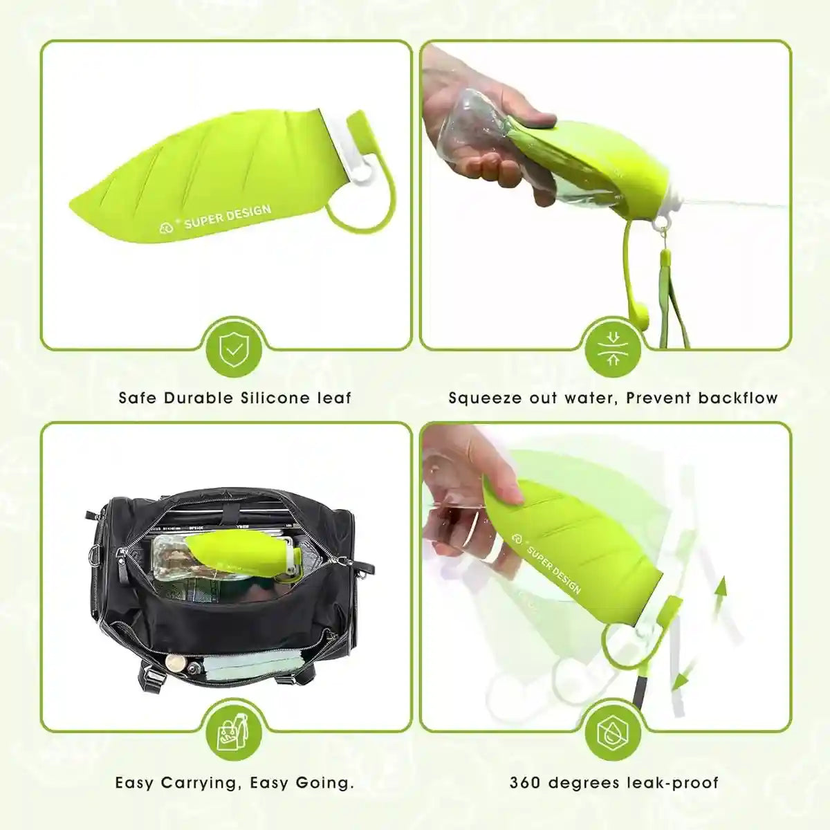 Portable Silicone Pet Drinking Cup with Leaf Bowl 580ml Water Bottle