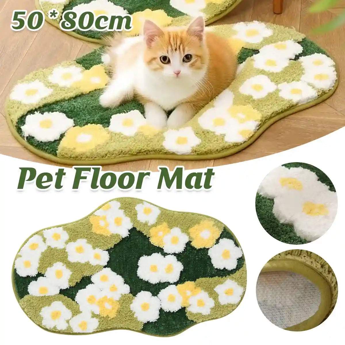 Soft Pet Floor Mat With Non-Slip Base And Flower Pattern