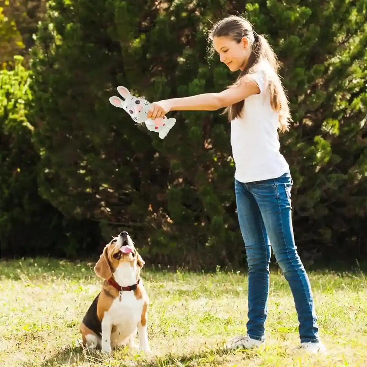 Durable Latex Dog Chew Toy Bunny Squeaky Toy for Dental Wellness