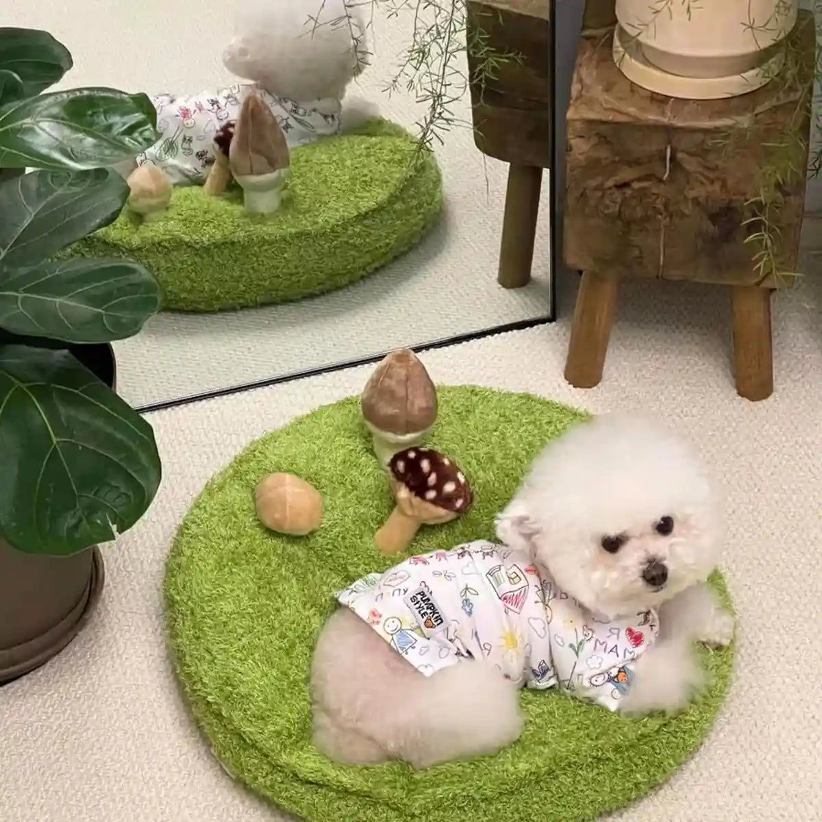 Mushroom Plush Pet Bed with Chew Toys for Small Cats and Dogs
