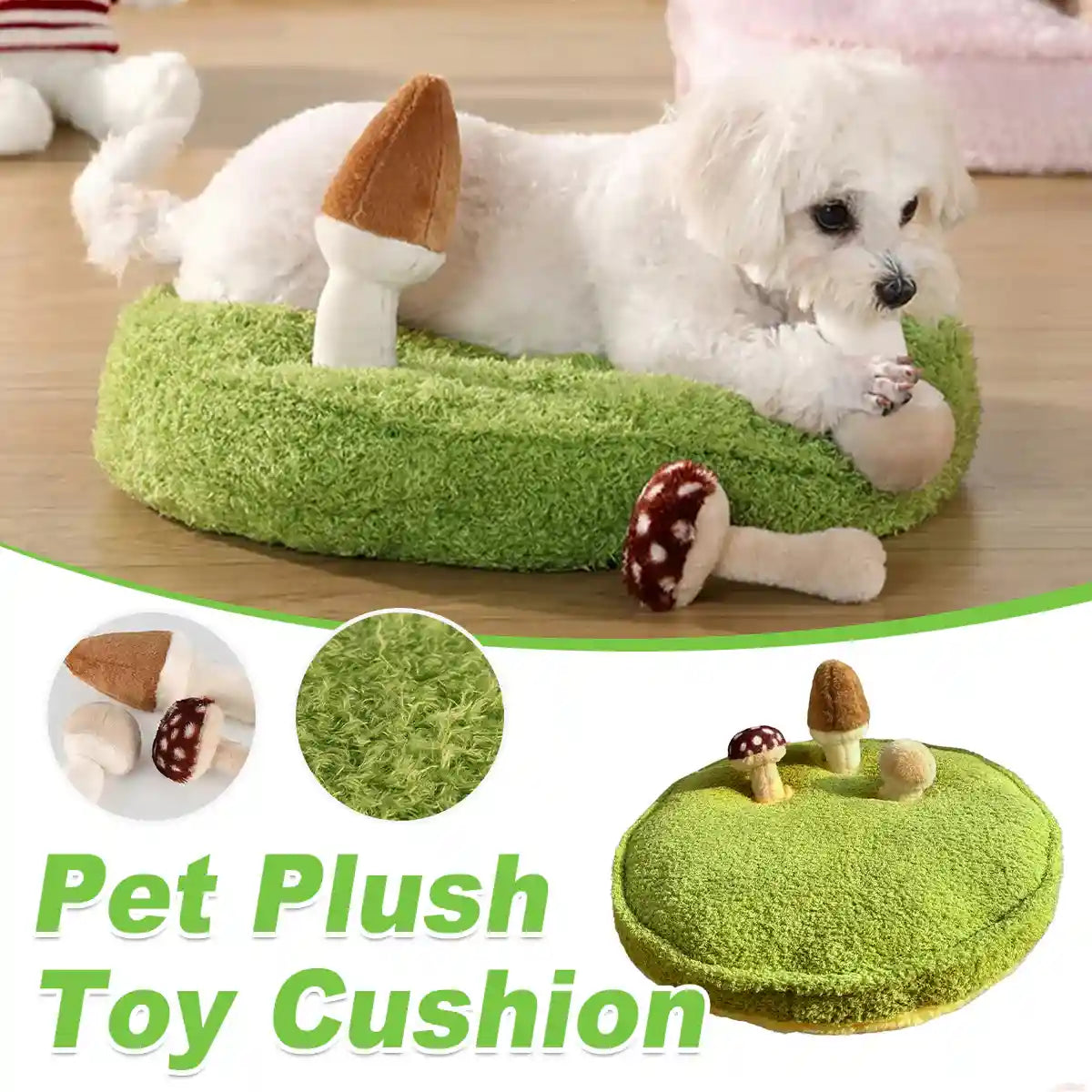 Mushroom Plush Pet Bed with Chew Toys for Small Cats and Dogs