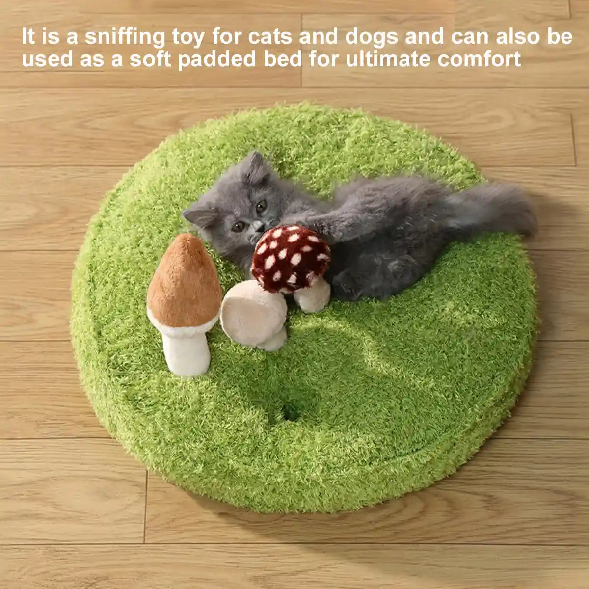 Mushroom Plush Pet Bed with Chew Toys for Small Cats and Dogs