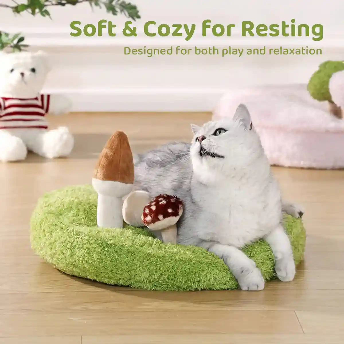 Mushroom Plush Pet Bed with Chew Toys for Small Cats and Dogs