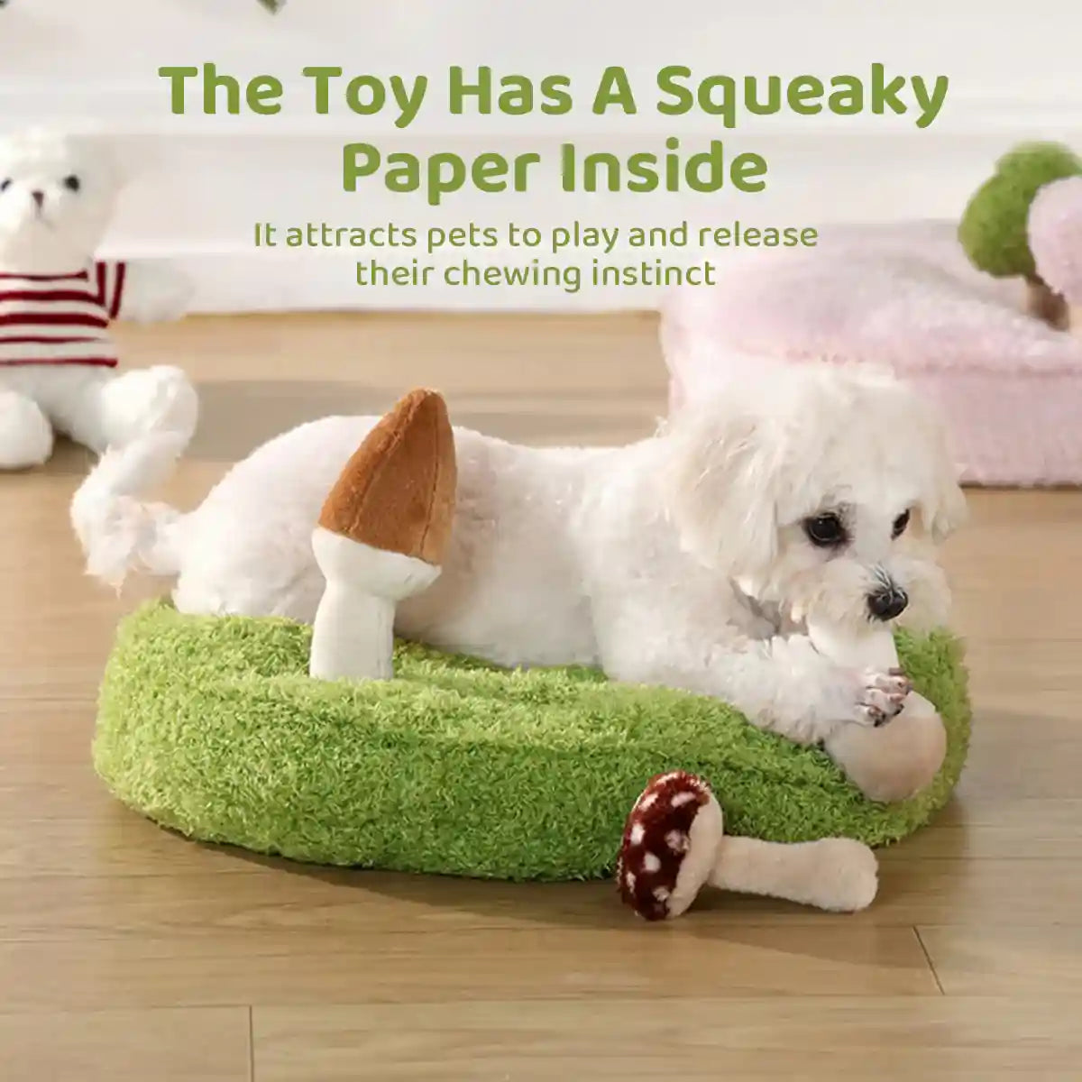 Mushroom Plush Pet Bed with Chew Toys for Small Cats and Dogs