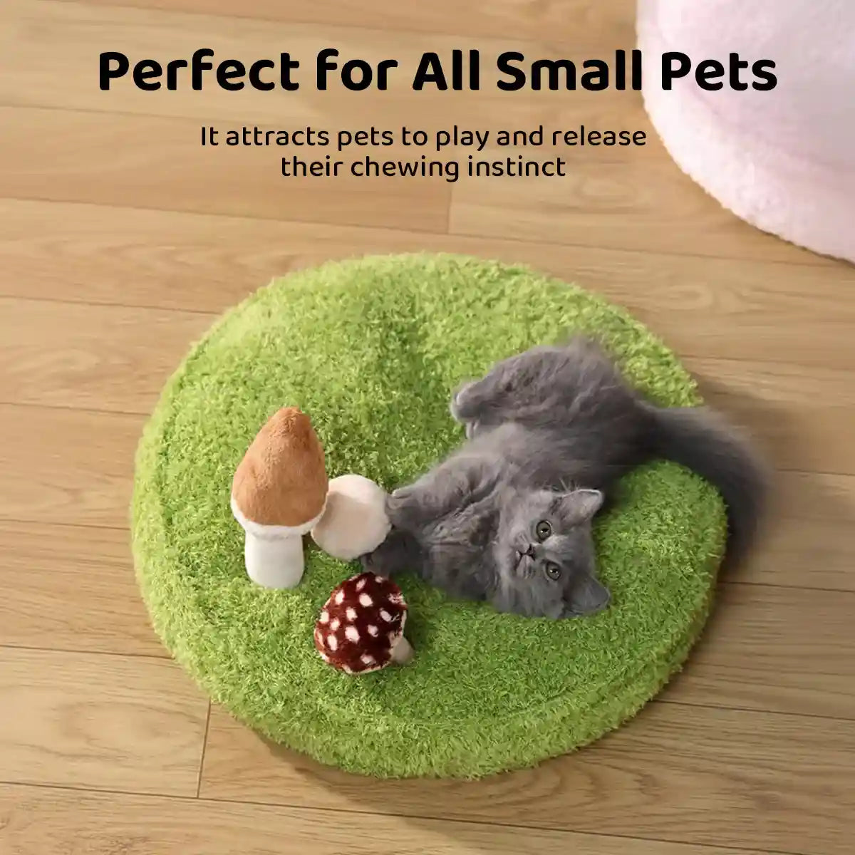 Mushroom Plush Pet Bed with Chew Toys for Small Cats and Dogs