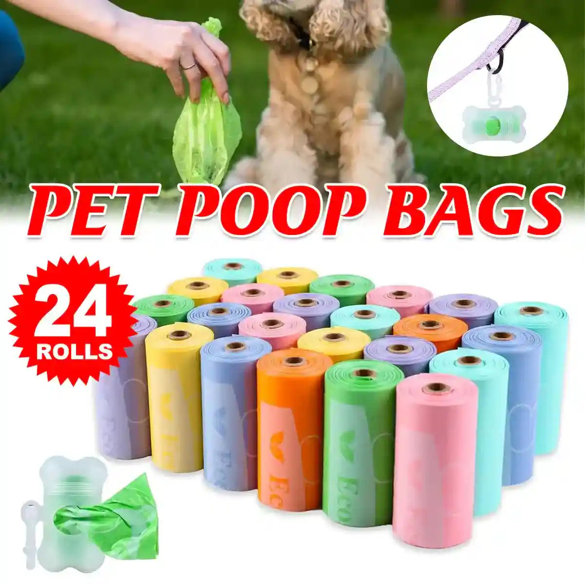 Eco Pet Poop Bags 24 Rolls Leakproof Waste Disposal Set