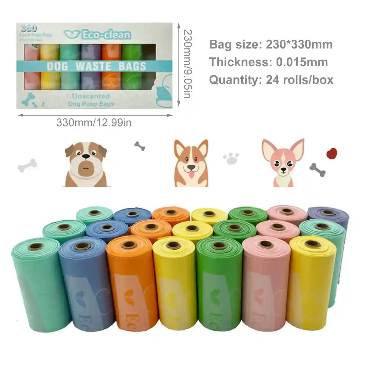 Eco Pet Poop Bags 24 Rolls Leakproof Waste Disposal Set