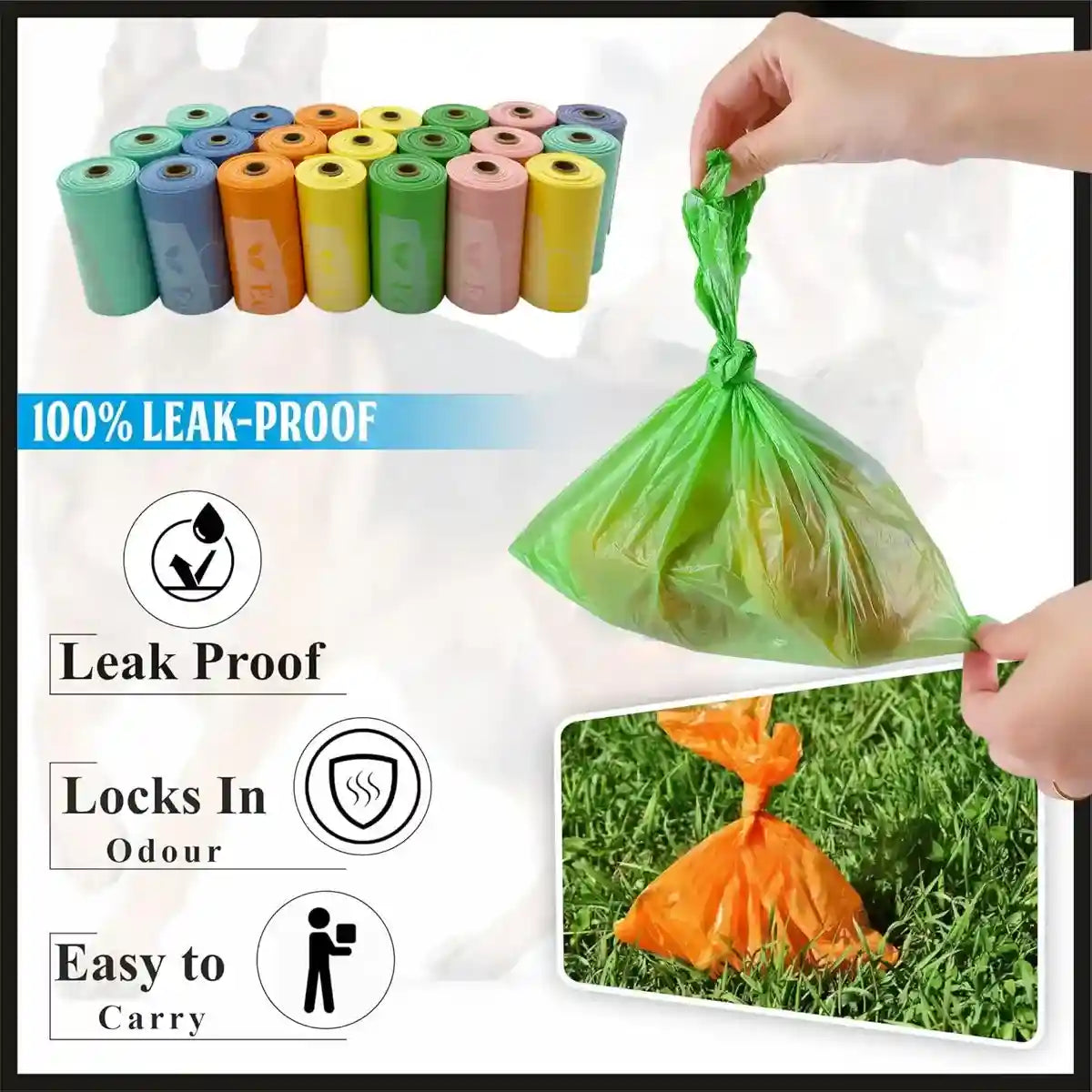Eco Pet Poop Bags 24 Rolls Leakproof Waste Disposal Set