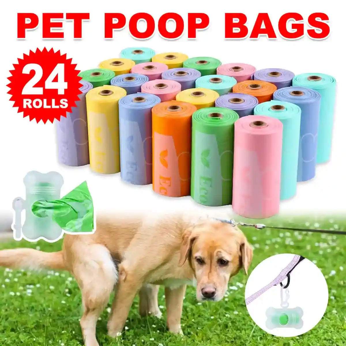 Eco Pet Poop Bags 24 Rolls Leakproof Waste Disposal Set