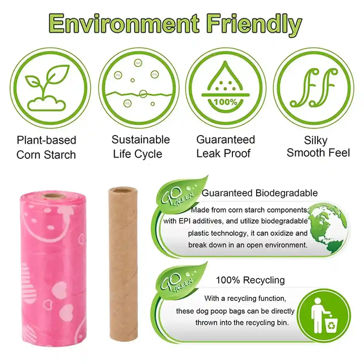 Leak-Proof & Eco-Friendly Biodegradable Pet Poop Bags 8 Rolls