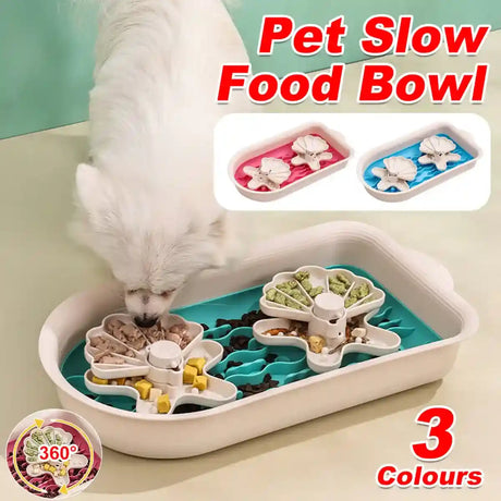 Interactive slow feeder bowl with rotating puzzle trays