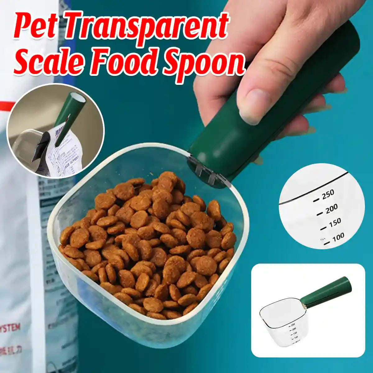Pet Food Measuring Spoon with Clip Handle Precise 90–120g Scoop