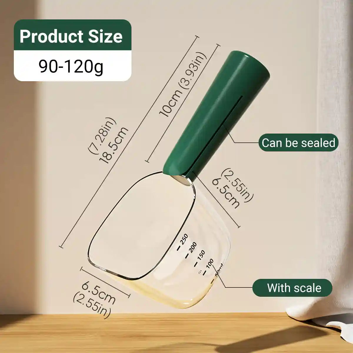 Pet Food Measuring Spoon with Clip Handle Precise 90–120g Scoop