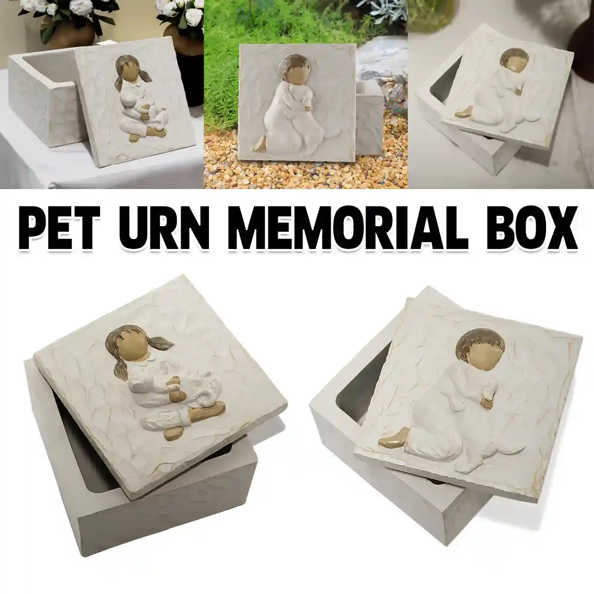 Keepsake Resin Pet Urn Memorial Box for Ashes and Mementos