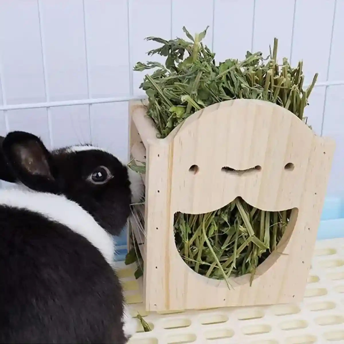 Natural Wooden Hay Feeder for Rabbits Bunny Grass Rack Box