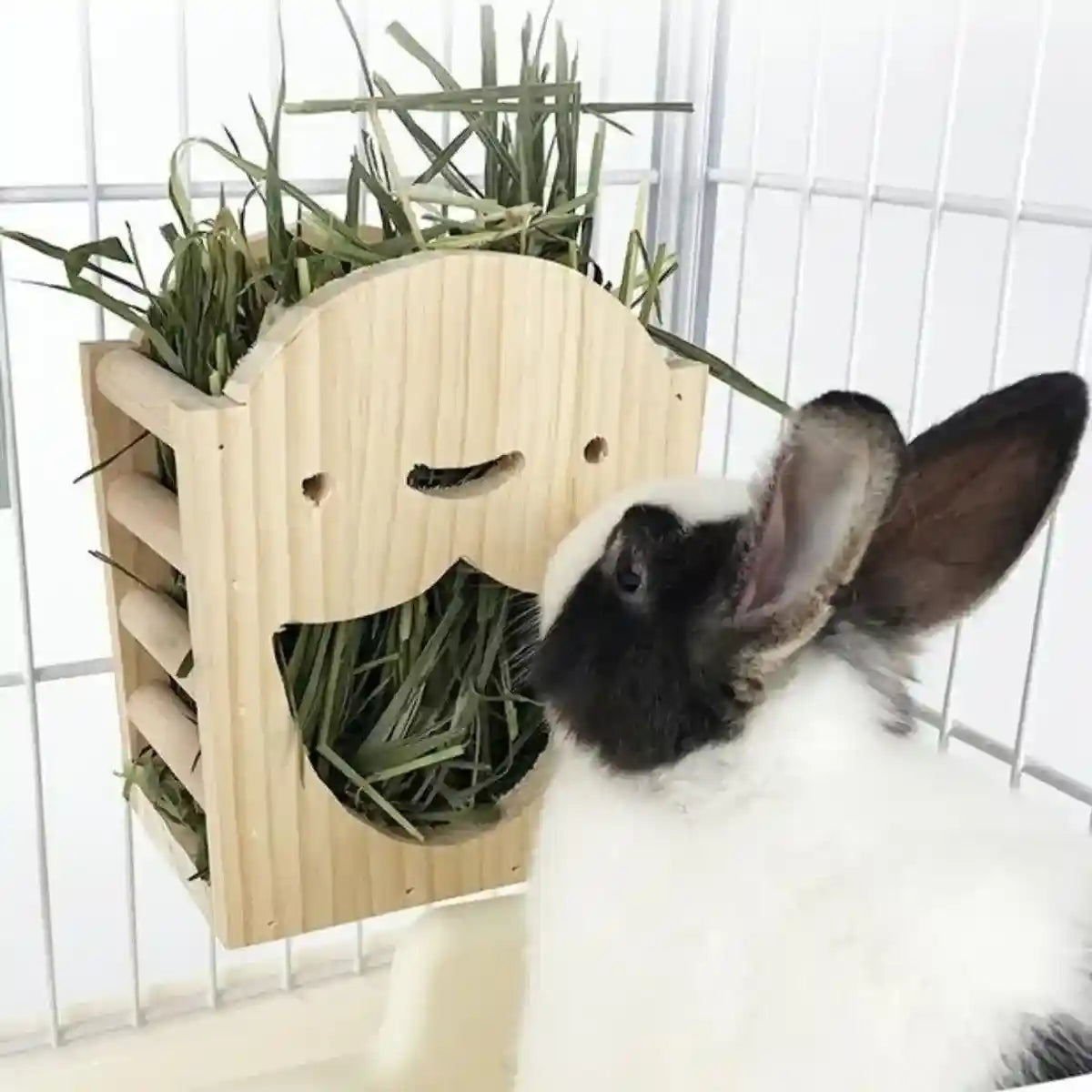 Natural Wooden Hay Feeder for Rabbits Bunny Grass Rack Box