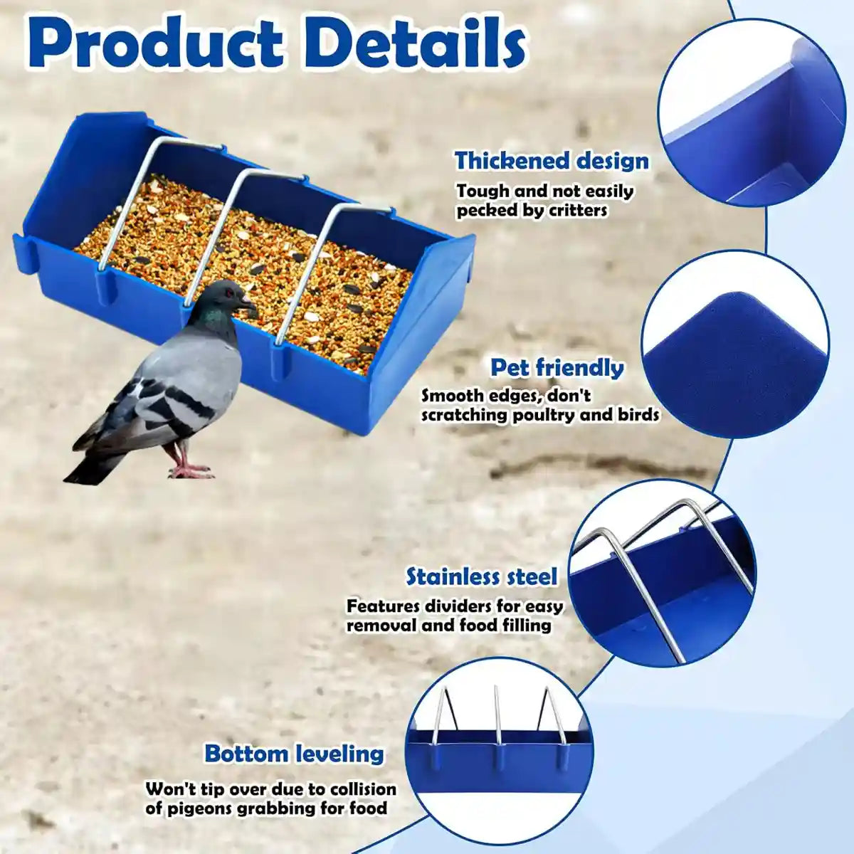 Anti-Spill Pigeon Feeder 2PCS Durable Bird Poultry Feeding Trough