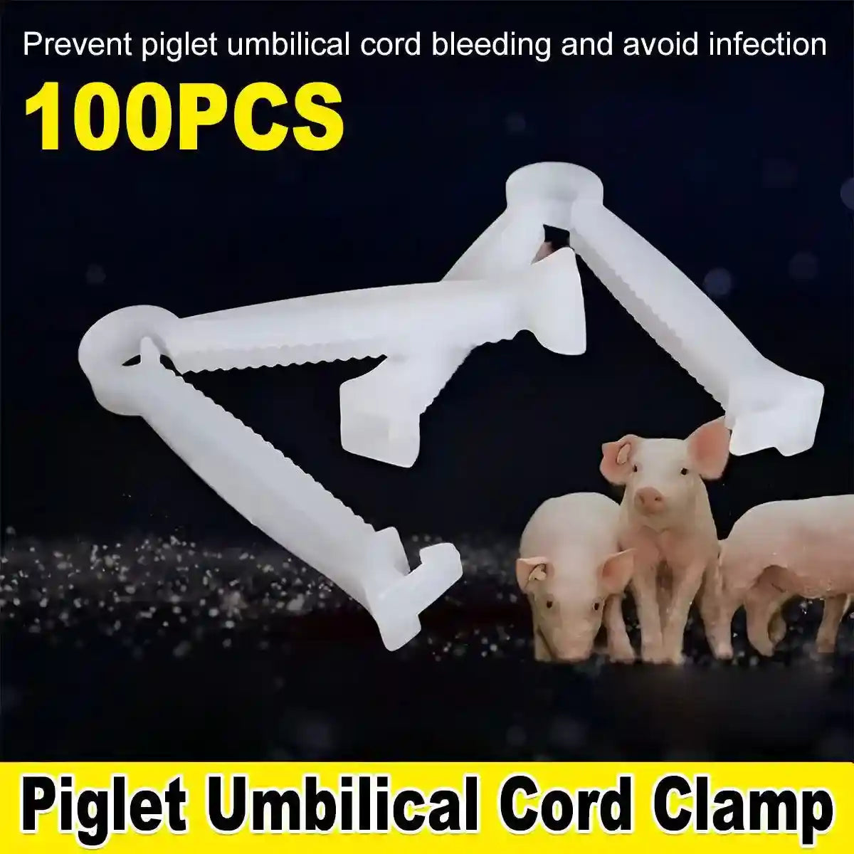 White piglet umbilical cord clamps for newborn livestock care