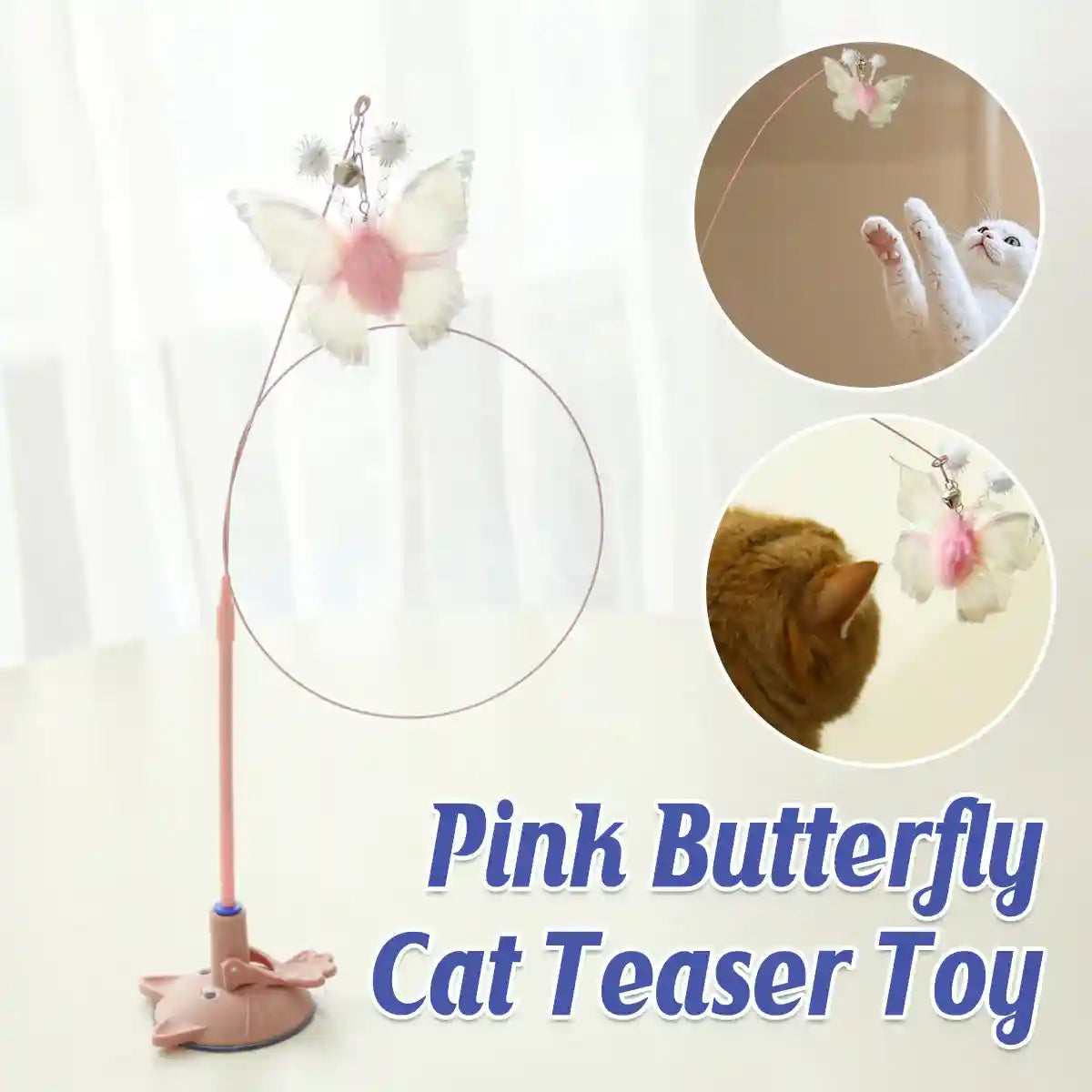 Pink Butterfly Cat Teaser Toy With Suction Base