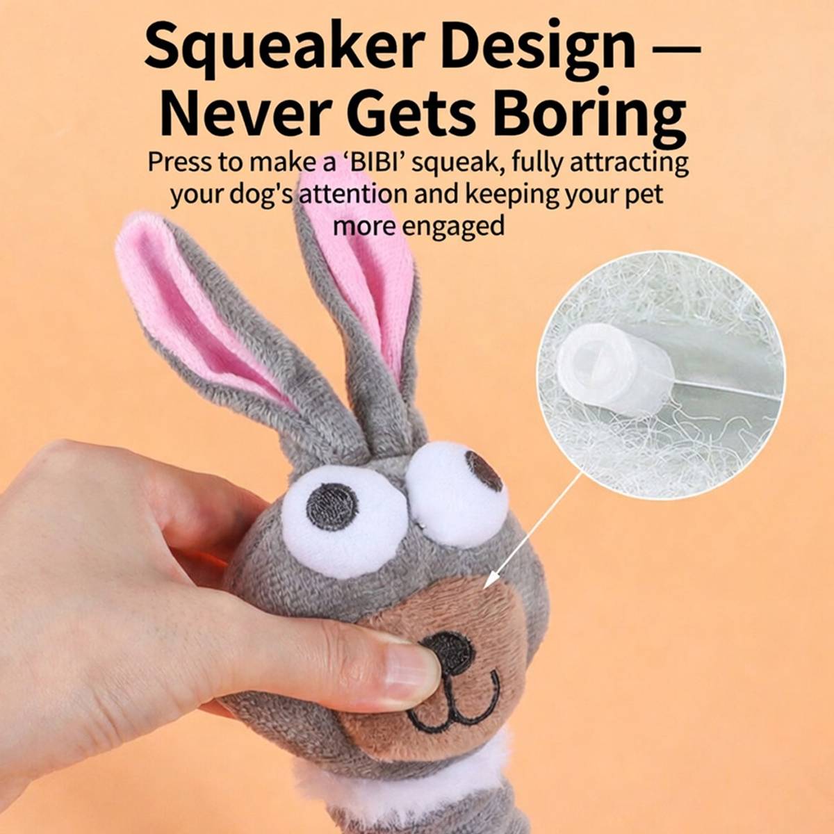 Plush Long Necked Squeaky Dog Toy Rabbit Interactive Tug of War Chew Toy