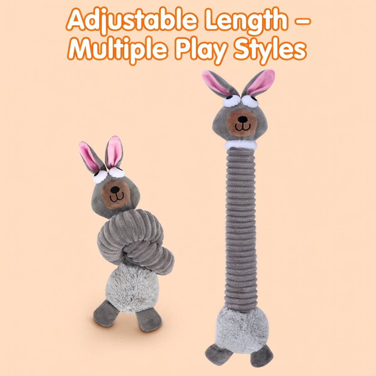 Plush Long Necked Squeaky Dog Toy Rabbit Interactive Tug of War Chew Toy