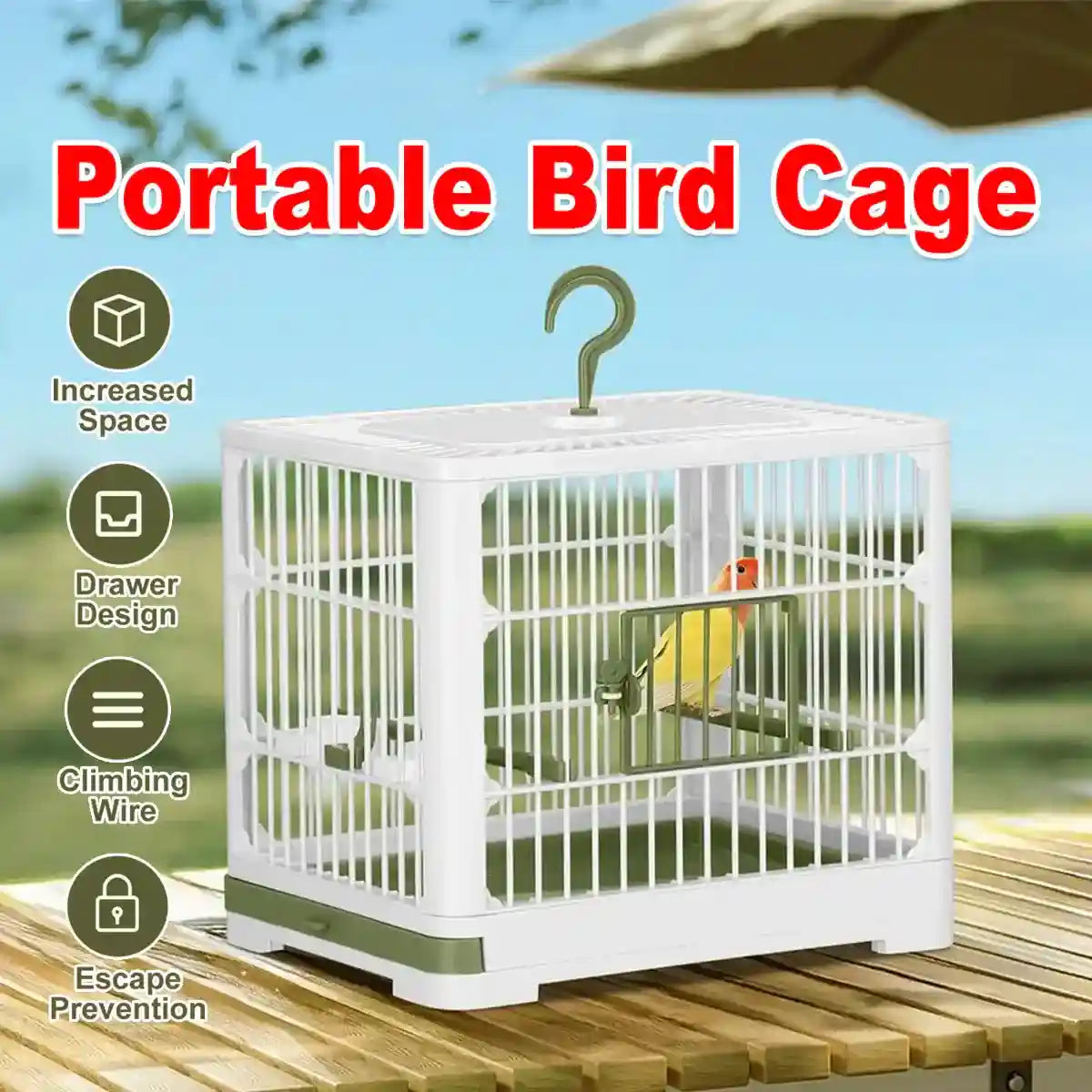 Portable Bird Cage with Tray & Hook Travel Cage for Small Birds