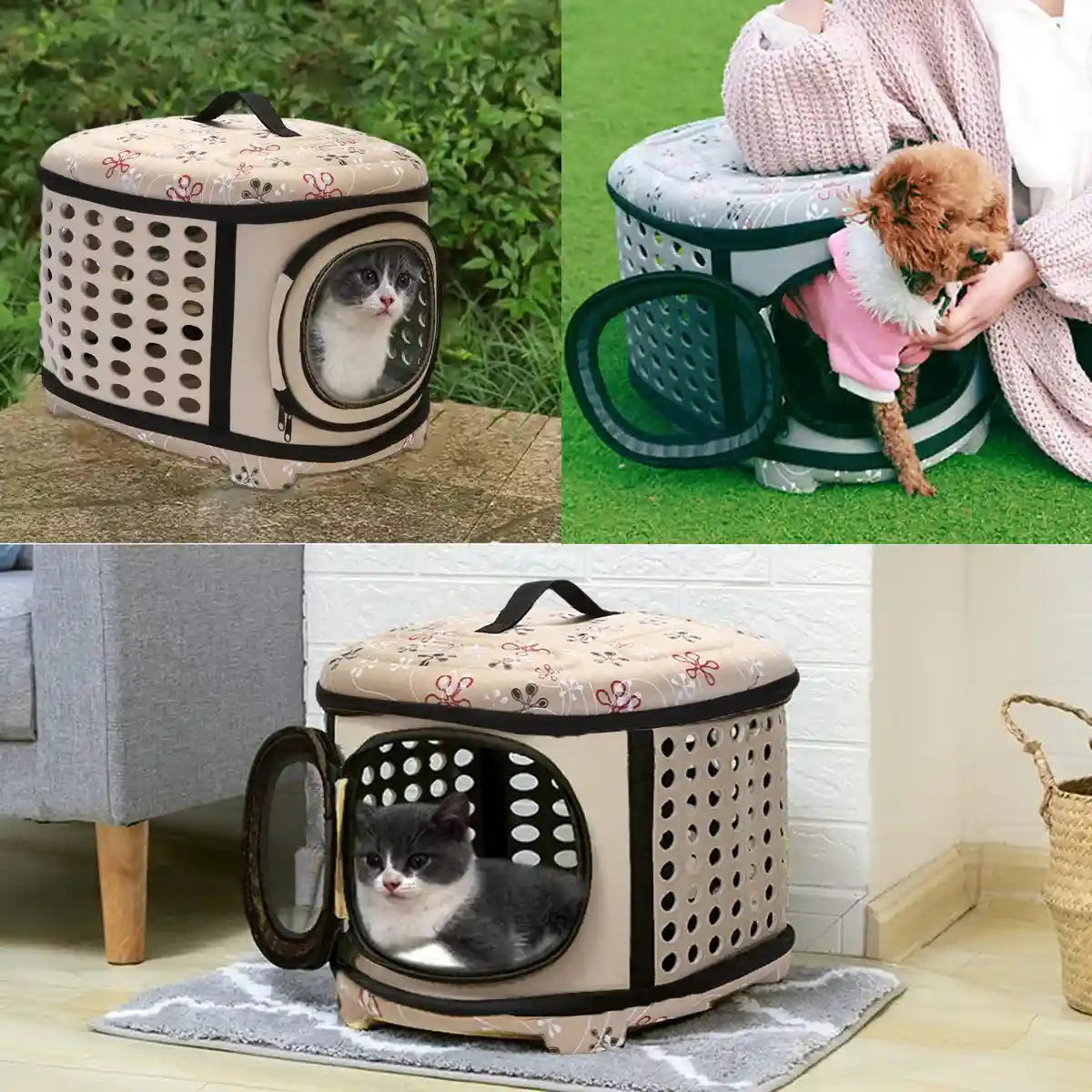 Foldable EVA Pet Carrier Bag with Ventilation and Cotton Lining