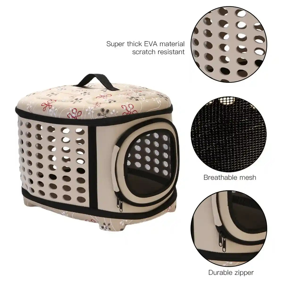 Foldable EVA Pet Carrier Bag with Ventilation and Cotton Lining