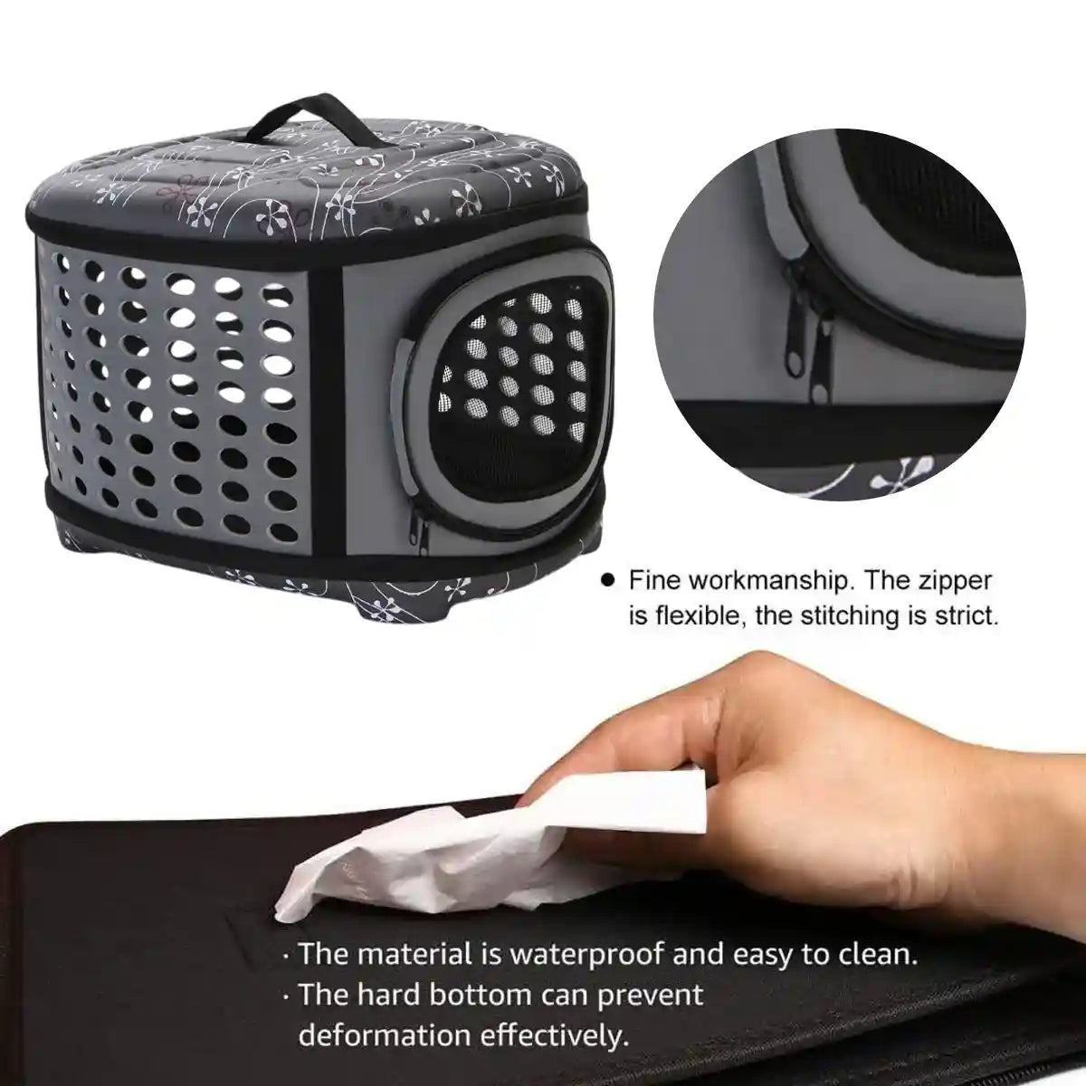 Foldable EVA Pet Carrier Bag with Ventilation and Cotton Lining