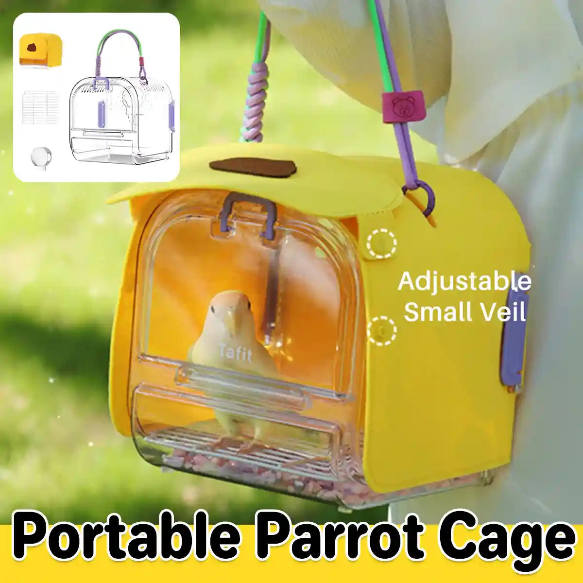 Transparent Portable Bird Cage Travel Cage with Cover & Easy Cleaning Design