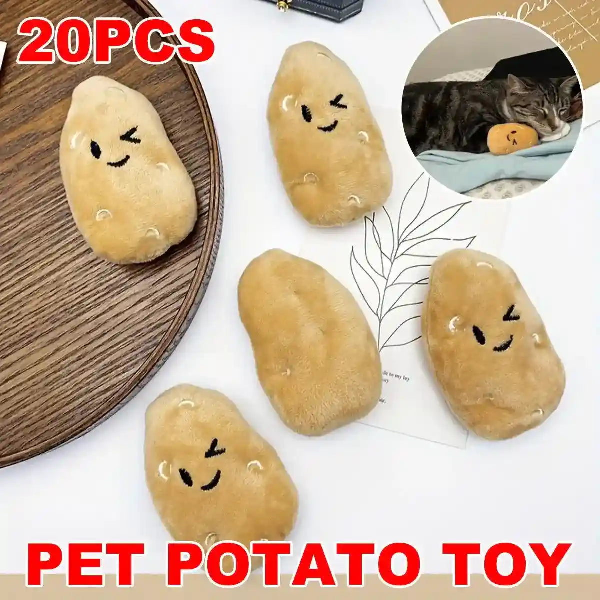 20PCS Plush Squeaky Potato Cat Toys