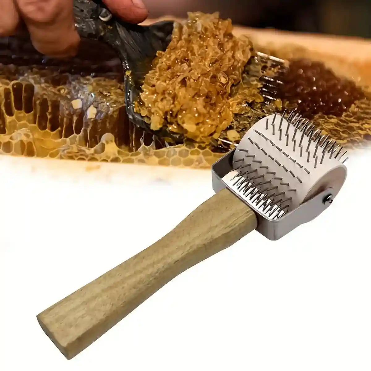 Wood Handle Stainless Steel Honey Collector Needle Roller Tool