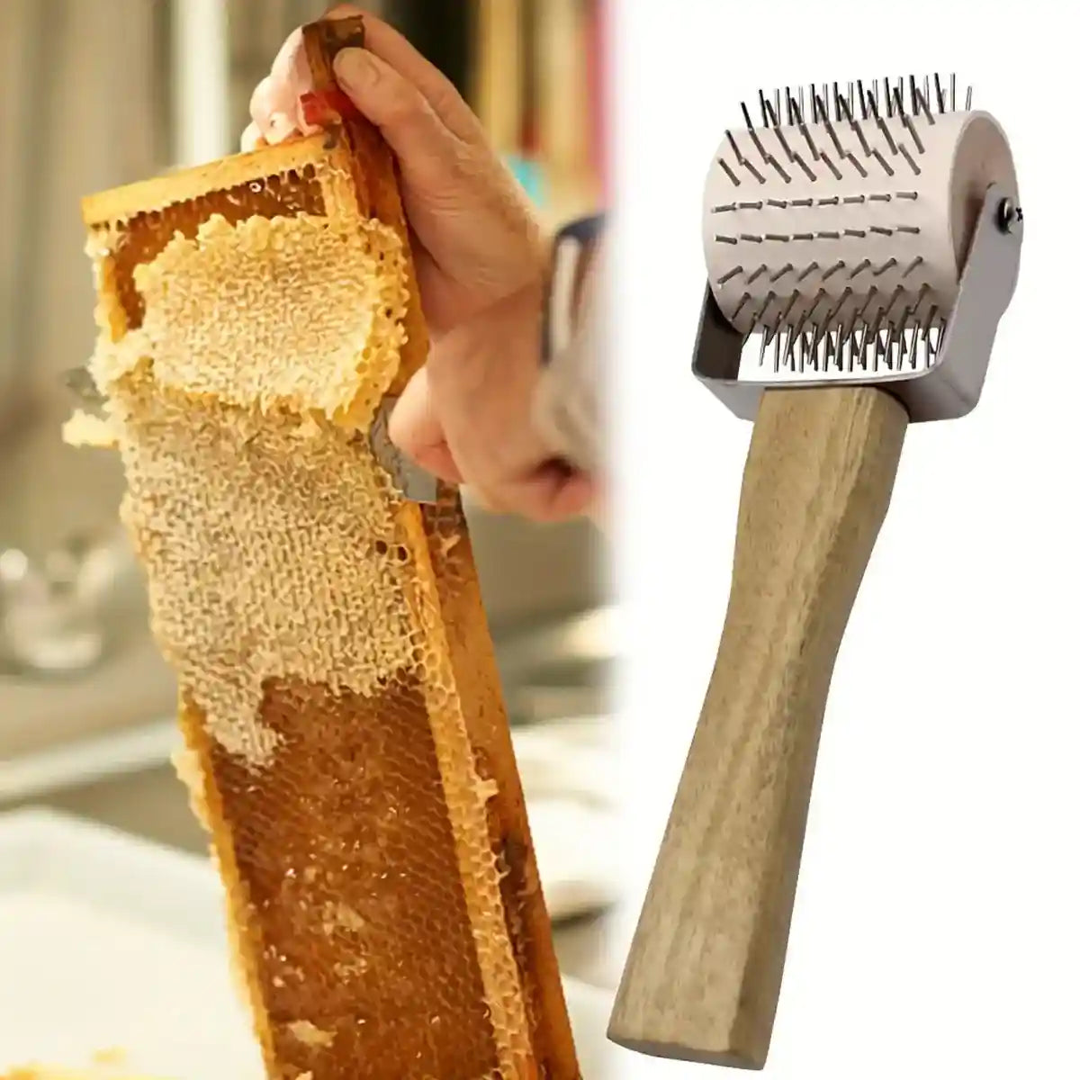 Wood Handle Stainless Steel Honey Collector Needle Roller Tool