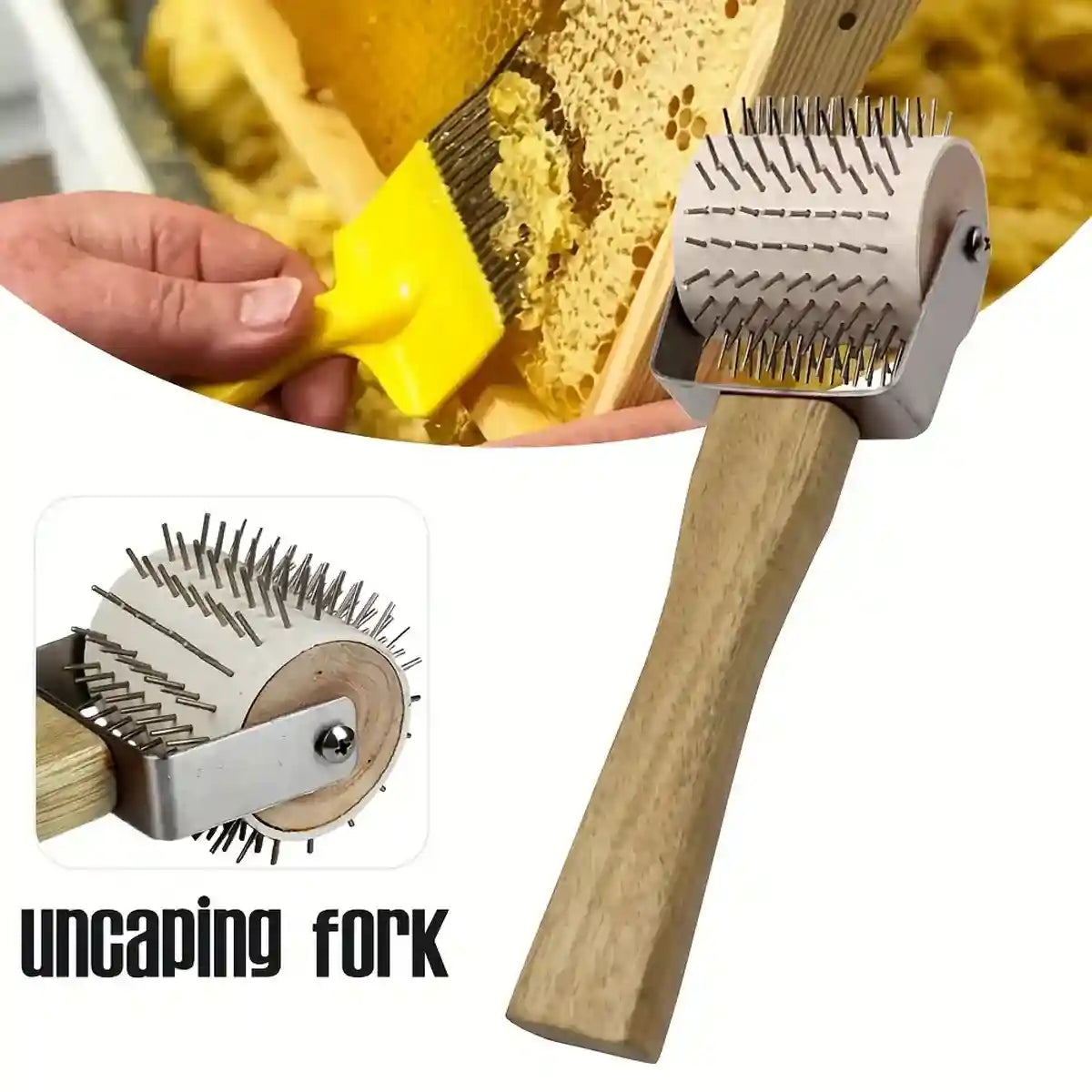 Wood Handle Stainless Steel Honey Collector Needle Roller Tool