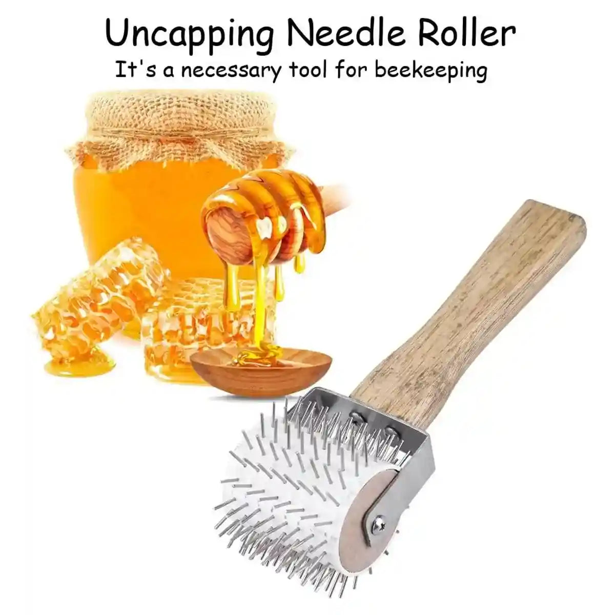 Wood Handle Stainless Steel Honey Collector Needle Roller Tool