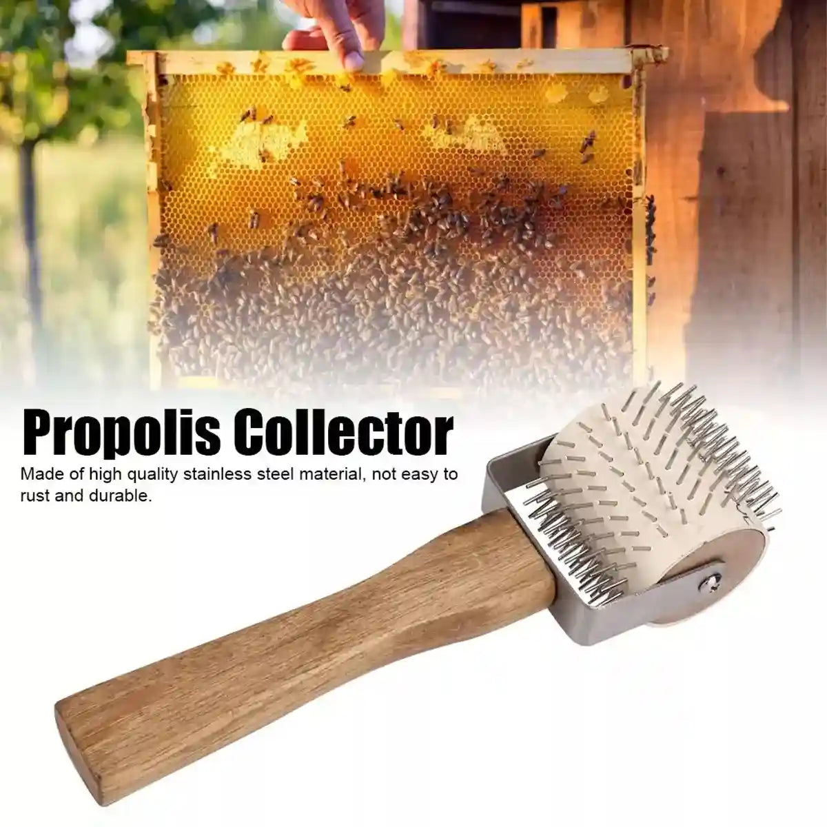 Wood Handle Stainless Steel Honey Collector Needle Roller Tool