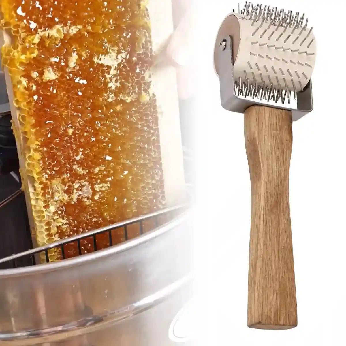 Wood Handle Stainless Steel Honey Collector Needle Roller Tool