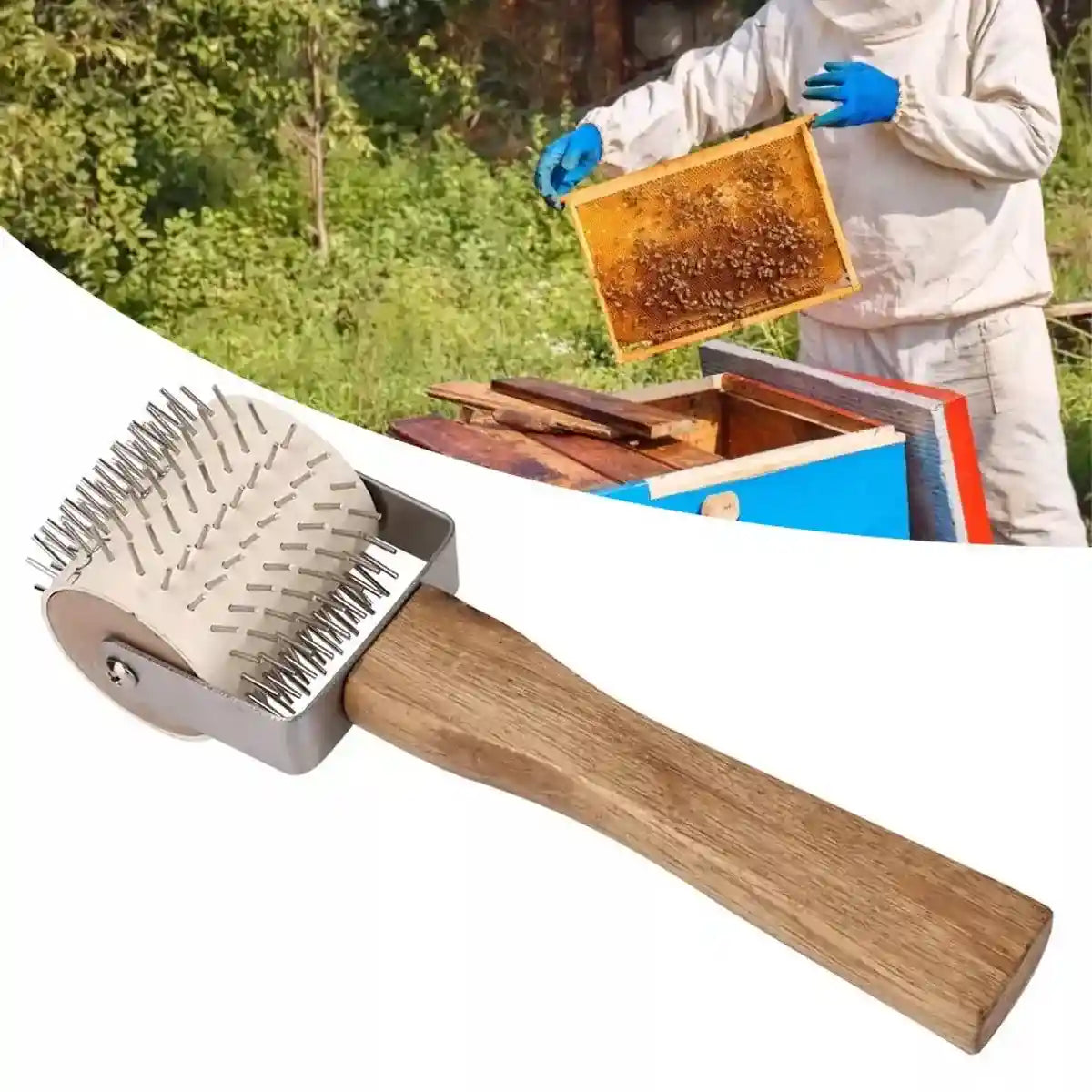Wood Handle Stainless Steel Honey Collector Needle Roller Tool