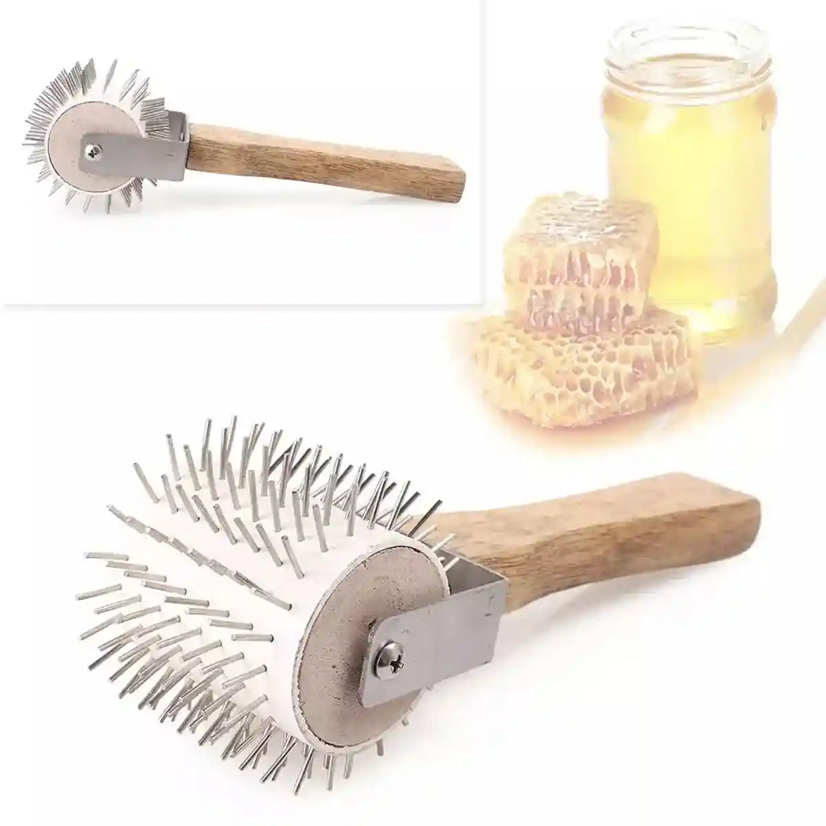 Wood Handle Stainless Steel Honey Collector Needle Roller Tool