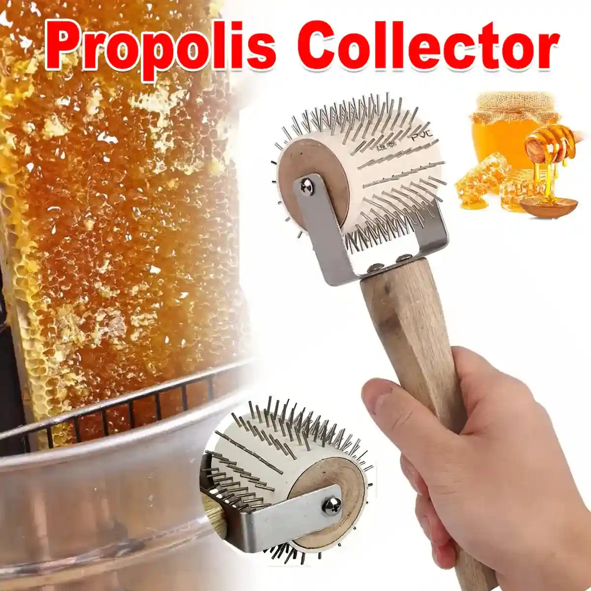 Wood Handle Stainless Steel Honey Collector Needle Roller Tool