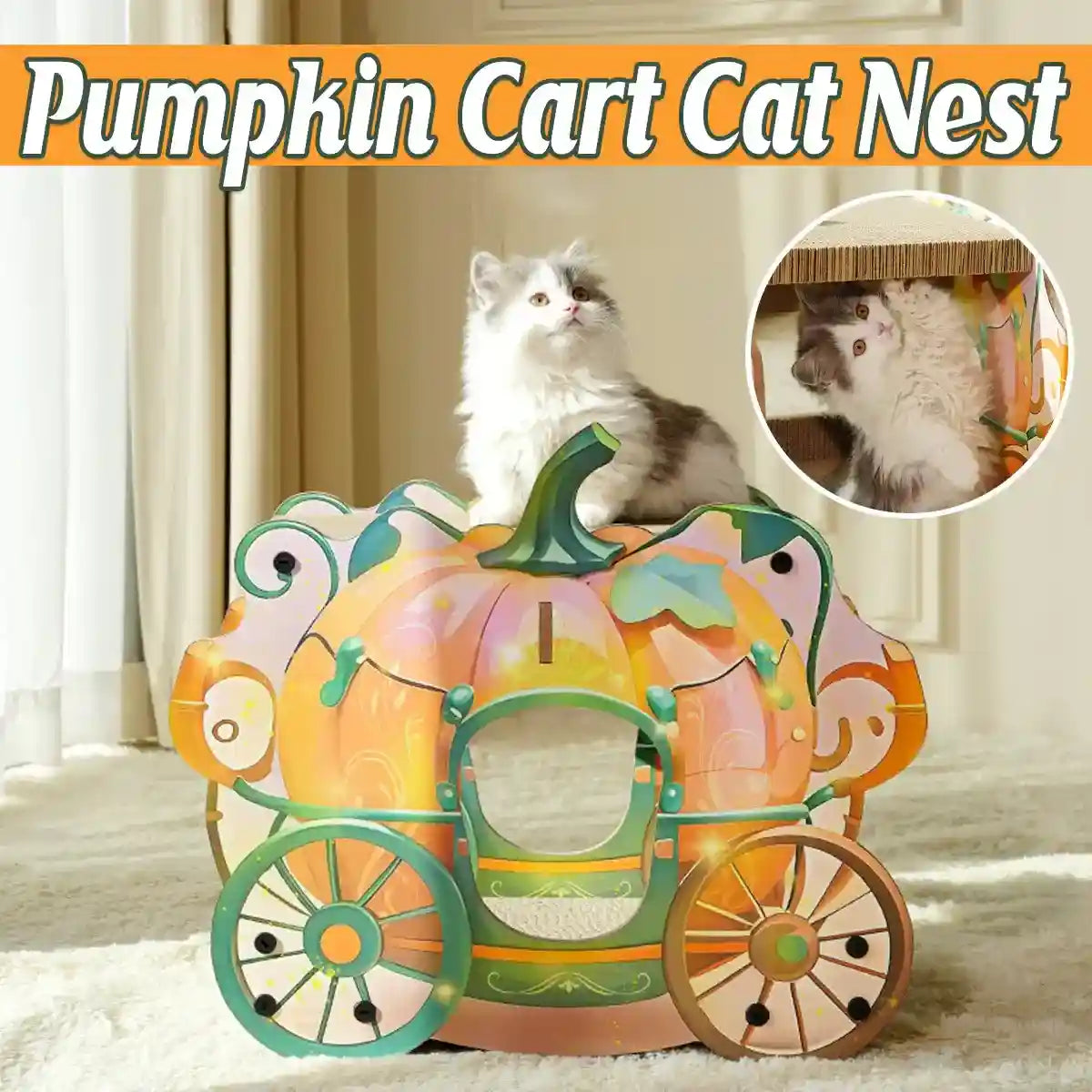 Pumpkin cart cat nest with climbing and scratching platform