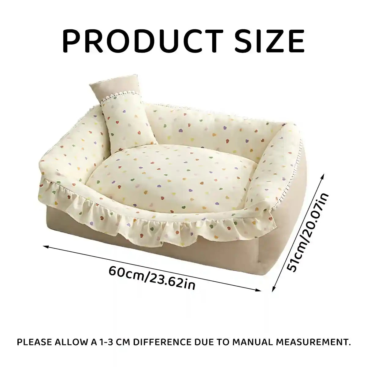 Ruffled Pet Bed Cozy Washable Dog and Cat Sleeping Nest with Pillow