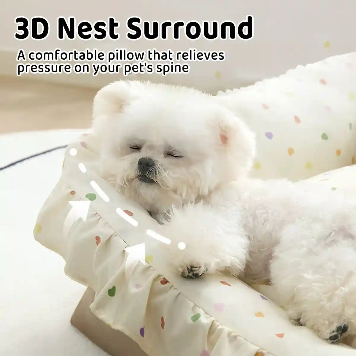 Ruffled Pet Bed Cozy Washable Dog and Cat Sleeping Nest with Pillow