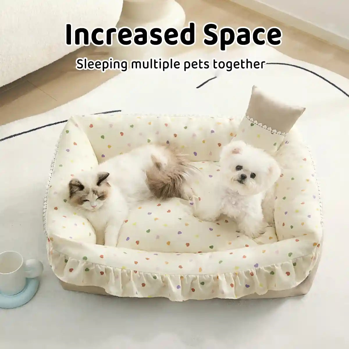 Ruffled Pet Bed Cozy Washable Dog and Cat Sleeping Nest with Pillow