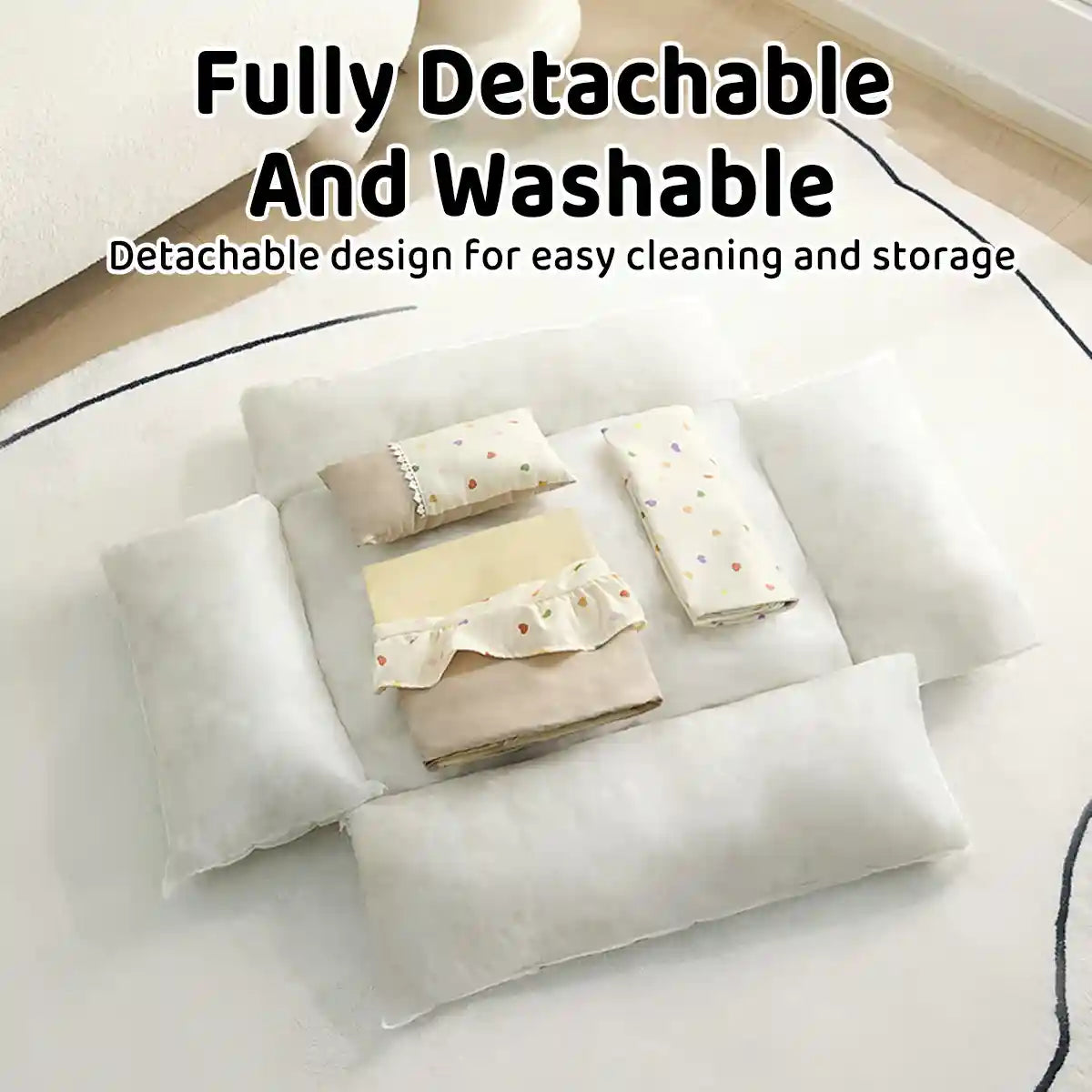 Ruffled Pet Bed Cozy Washable Dog and Cat Sleeping Nest with Pillow