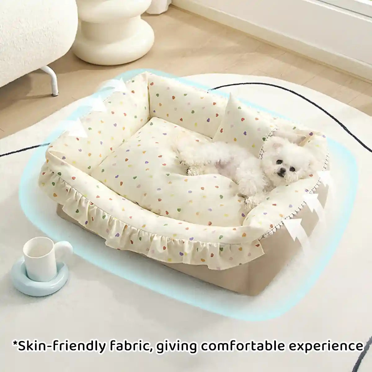Ruffled Pet Bed Cozy Washable Dog and Cat Sleeping Nest with Pillow