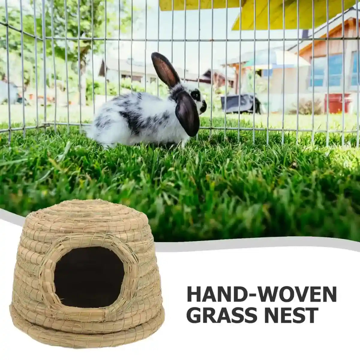 Cozy Straw Rabbit House with Detachable Base for Small Pets