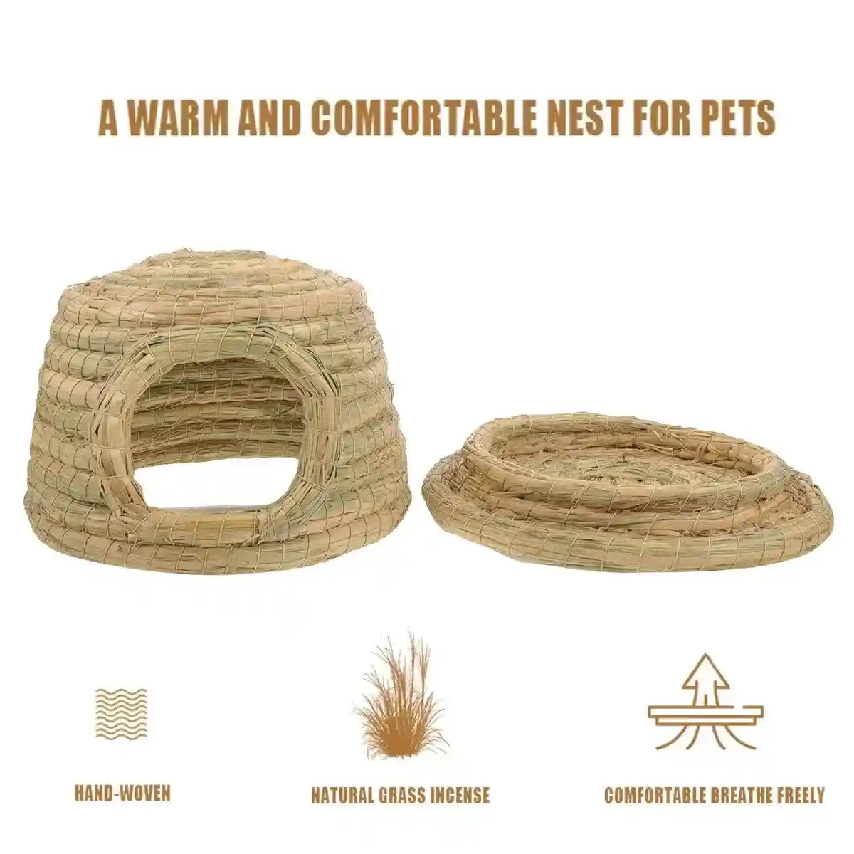Cozy Straw Rabbit House with Detachable Base for Small Pets